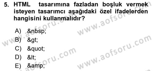 Web Tabanlı Kodlama Dersi 2018 - 2019 Yılı 3 Ders Sınav Soruları 5. Soru