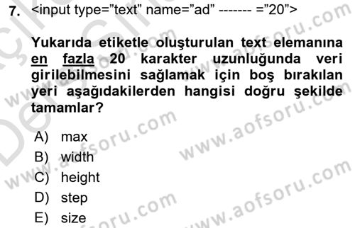 Web Tabanlı Kodlama Dersi 2018 - 2019 Yılı 3 Ders Sınav Soruları 7. Soru