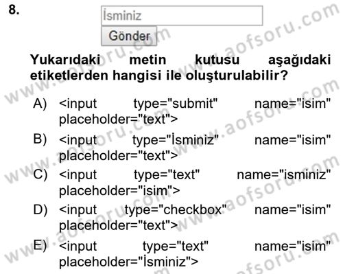 Web Tabanlı Kodlama Dersi 2018 - 2019 Yılı 3 Ders Sınav Soruları 8. Soru