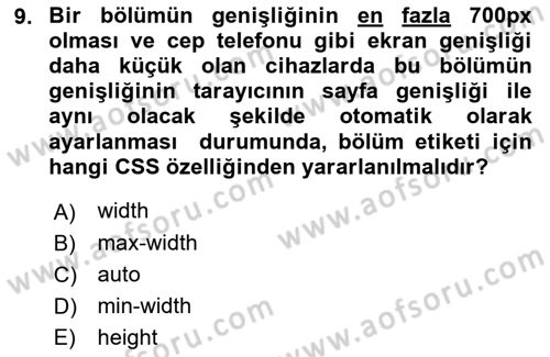 Web Tabanlı Kodlama Dersi 2018 - 2019 Yılı 3 Ders Sınav Soruları 9. Soru
