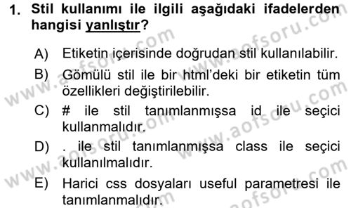 Web Tabanlı Kodlama Dersi 2018 - 2019 Yılı (Vize) Ara Sınav Soruları 1. Soru