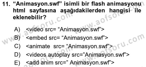 Web Tabanlı Kodlama Dersi 2018 - 2019 Yılı (Vize) Ara Sınav Soruları 11. Soru
