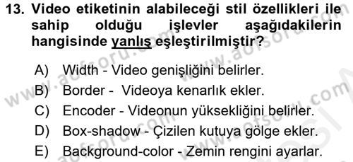 Web Tabanlı Kodlama Dersi 2018 - 2019 Yılı (Vize) Ara Sınav Soruları 13. Soru
