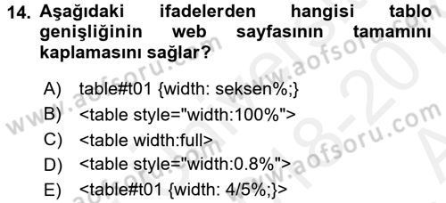 Web Tabanlı Kodlama Dersi 2018 - 2019 Yılı (Vize) Ara Sınav Soruları 14. Soru