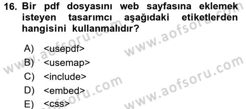 Web Tabanlı Kodlama Dersi 2018 - 2019 Yılı (Vize) Ara Sınav Soruları 16. Soru