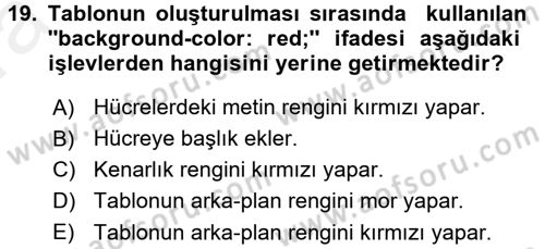 Web Tabanlı Kodlama Dersi 2018 - 2019 Yılı (Vize) Ara Sınav Soruları 19. Soru