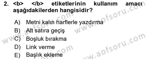 Web Tabanlı Kodlama Dersi 2018 - 2019 Yılı (Vize) Ara Sınav Soruları 2. Soru