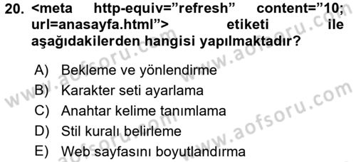 Web Tabanlı Kodlama Dersi 2018 - 2019 Yılı (Vize) Ara Sınav Soruları 20. Soru