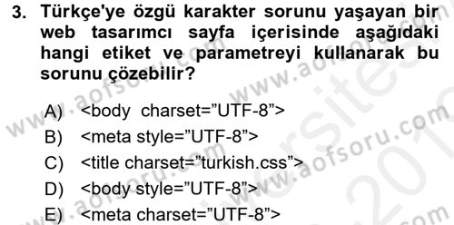 Web Tabanlı Kodlama Dersi 2018 - 2019 Yılı (Vize) Ara Sınav Soruları 3. Soru