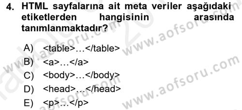 Web Tabanlı Kodlama Dersi 2018 - 2019 Yılı (Vize) Ara Sınav Soruları 4. Soru
