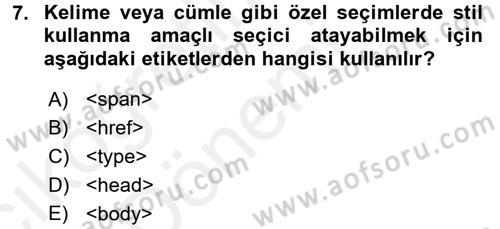 Web Tabanlı Kodlama Dersi 2018 - 2019 Yılı (Vize) Ara Sınav Soruları 7. Soru