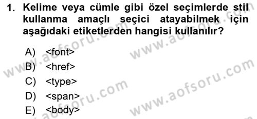 Web Tabanlı Kodlama Dersi 2018 - 2019 Yılı (Final) Dönem Sonu Sınav Soruları 1. Soru