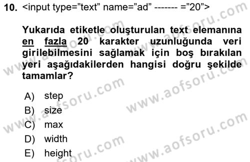 Web Tabanlı Kodlama Dersi 2018 - 2019 Yılı (Final) Dönem Sonu Sınav Soruları 10. Soru