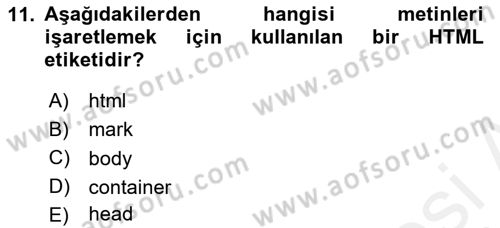 Web Tabanlı Kodlama Dersi 2018 - 2019 Yılı (Final) Dönem Sonu Sınav Soruları 11. Soru