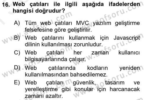 Web Tabanlı Kodlama Dersi 2018 - 2019 Yılı (Final) Dönem Sonu Sınav Soruları 16. Soru