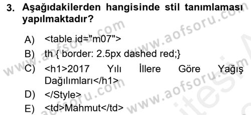 Web Tabanlı Kodlama Dersi 2018 - 2019 Yılı (Final) Dönem Sonu Sınav Soruları 3. Soru