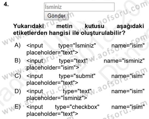 Web Tabanlı Kodlama Dersi 2018 - 2019 Yılı (Final) Dönem Sonu Sınav Soruları 4. Soru