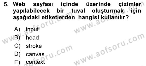 Web Tabanlı Kodlama Dersi 2018 - 2019 Yılı (Final) Dönem Sonu Sınav Soruları 5. Soru