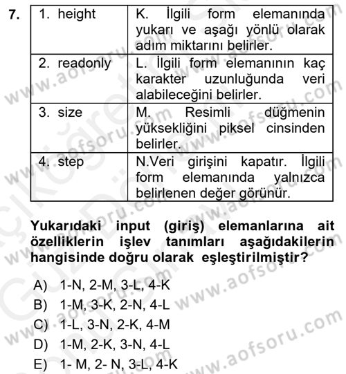 Web Tabanlı Kodlama Dersi 2018 - 2019 Yılı (Final) Dönem Sonu Sınav Soruları 7. Soru