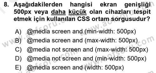 Web Tabanlı Kodlama Dersi 2018 - 2019 Yılı (Final) Dönem Sonu Sınav Soruları 8. Soru