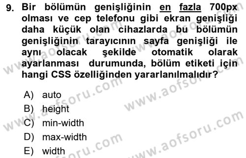 Web Tabanlı Kodlama Dersi 2018 - 2019 Yılı (Final) Dönem Sonu Sınav Soruları 9. Soru