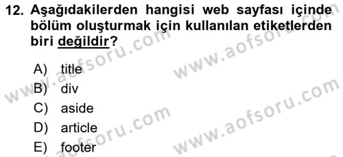 Web Tabanlı Kodlama Dersi 2018 - 2019 Yılı Yaz Okulu Sınav Soruları 12. Soru
