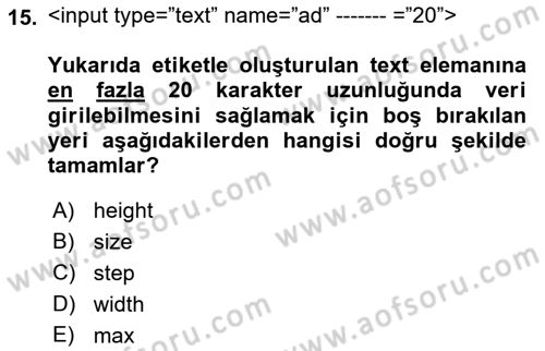 Web Tabanlı Kodlama Dersi 2018 - 2019 Yılı Yaz Okulu Sınav Soruları 15. Soru