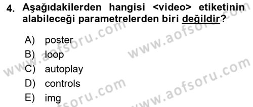 Web Tabanlı Kodlama Dersi 2018 - 2019 Yılı Yaz Okulu Sınav Soruları 4. Soru
