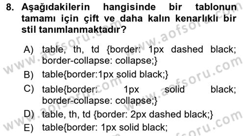 Web Tabanlı Kodlama Dersi 2018 - 2019 Yılı Yaz Okulu Sınav Soruları 8. Soru