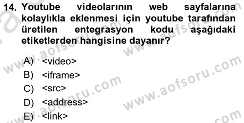 Web Tabanlı Kodlama Dersi 2019 - 2020 Yılı (Vize) Ara Sınav Soruları 14. Soru