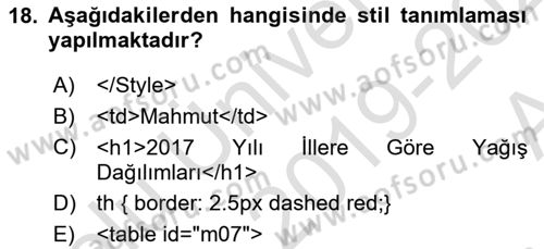 Web Tabanlı Kodlama Dersi 2019 - 2020 Yılı (Vize) Ara Sınav Soruları 18. Soru