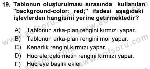 Web Tabanlı Kodlama Dersi 2019 - 2020 Yılı (Vize) Ara Sınav Soruları 19. Soru