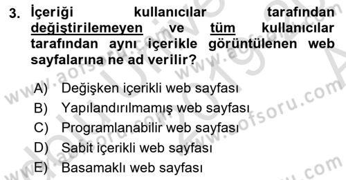 Web Tabanlı Kodlama Dersi 2019 - 2020 Yılı (Vize) Ara Sınav Soruları 3. Soru