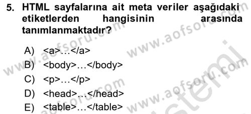 Web Tabanlı Kodlama Dersi 2019 - 2020 Yılı (Vize) Ara Sınav Soruları 5. Soru