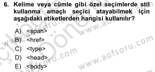 Web Tabanlı Kodlama Dersi 2019 - 2020 Yılı (Vize) Ara Sınav Soruları 6. Soru