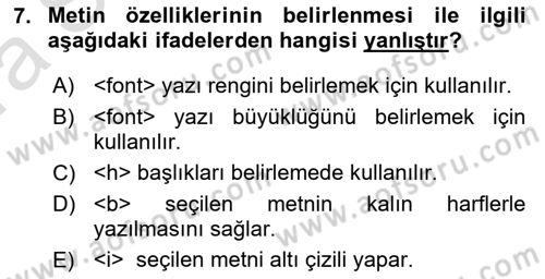 Web Tabanlı Kodlama Dersi 2019 - 2020 Yılı (Vize) Ara Sınav Soruları 7. Soru