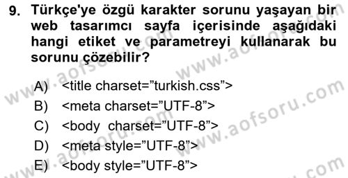 Web Tabanlı Kodlama Dersi 2019 - 2020 Yılı (Vize) Ara Sınav Soruları 9. Soru
