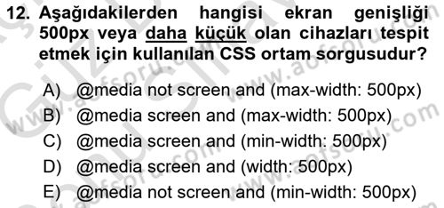 Web Tabanlı Kodlama Dersi 2019 - 2020 Yılı (Final) Dönem Sonu Sınav Soruları 12. Soru