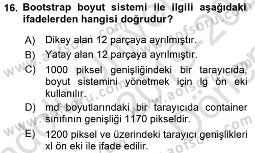 Web Tabanlı Kodlama Dersi 2019 - 2020 Yılı (Final) Dönem Sonu Sınav Soruları 16. Soru