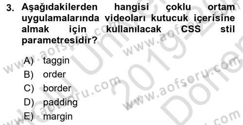 Web Tabanlı Kodlama Dersi 2019 - 2020 Yılı (Final) Dönem Sonu Sınav Soruları 3. Soru
