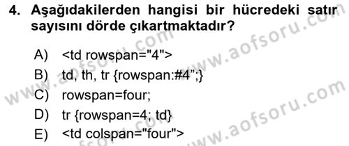 Web Tabanlı Kodlama Dersi 2019 - 2020 Yılı (Final) Dönem Sonu Sınav Soruları 4. Soru