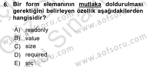 Web Tabanlı Kodlama Dersi 2019 - 2020 Yılı (Final) Dönem Sonu Sınav Soruları 6. Soru
