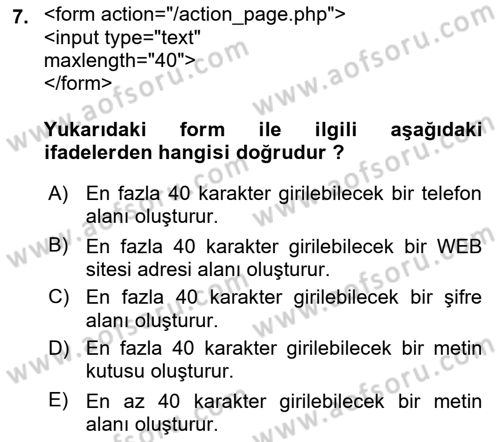 Web Tabanlı Kodlama Dersi 2019 - 2020 Yılı (Final) Dönem Sonu Sınav Soruları 7. Soru