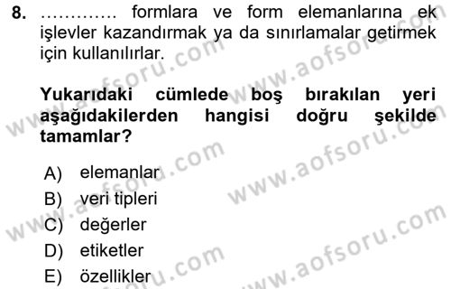 Web Tabanlı Kodlama Dersi 2019 - 2020 Yılı (Final) Dönem Sonu Sınav Soruları 8. Soru