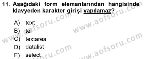 Web Tabanlı Kodlama Dersi 2019 - 2020 Yılı Yaz Okulu Sınav Soruları 11. Soru