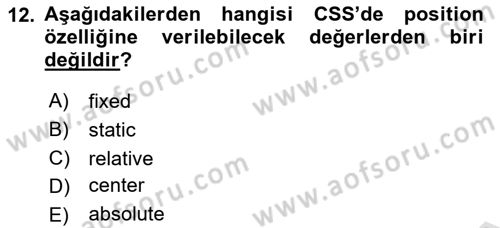 Web Tabanlı Kodlama Dersi 2019 - 2020 Yılı Yaz Okulu Sınav Soruları 12. Soru