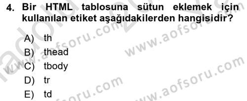 Web Tabanlı Kodlama Dersi 2019 - 2020 Yılı Yaz Okulu Sınav Soruları 4. Soru