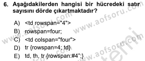 Web Tabanlı Kodlama Dersi 2020 - 2021 Yılı Yaz Okulu Sınav Soruları 6. Soru