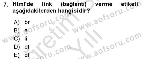 Web Tabanlı Kodlama Dersi 2020 - 2021 Yılı Yaz Okulu Sınav Soruları 7. Soru
