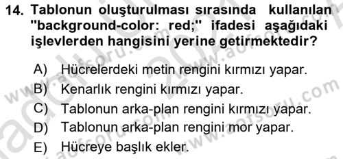 Web Tabanlı Kodlama Dersi 2021 - 2022 Yılı (Vize) Ara Sınav Soruları 14. Soru